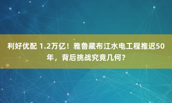 利好优配 1.2万亿！雅鲁藏布江水电工程推迟50年，背后挑战究竟几何？